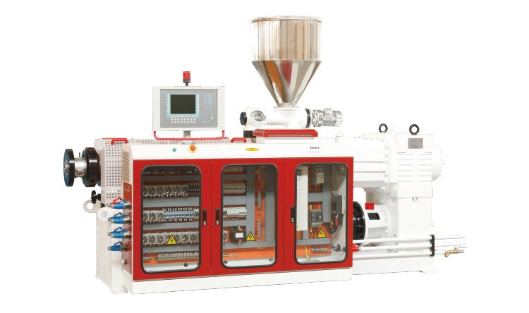 Special cone double extruder for high speed profiles